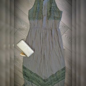 Dark Green Lace Boho Keyhole Maxi Dress